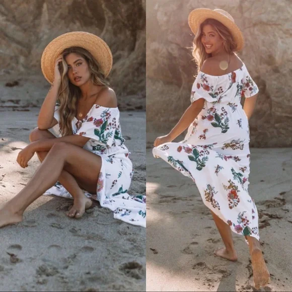 Love Stitch Dresses | Love Stitch Cold Shoulder White Floral Maxi Dress | Color: White | Size: M | Minniezml's Closet